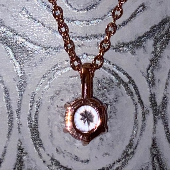 NWOT Simulated Diamond Solitaire Pendant- 18” Necklace-14 Karat Rose Gold Plated - Picture 11 of 16